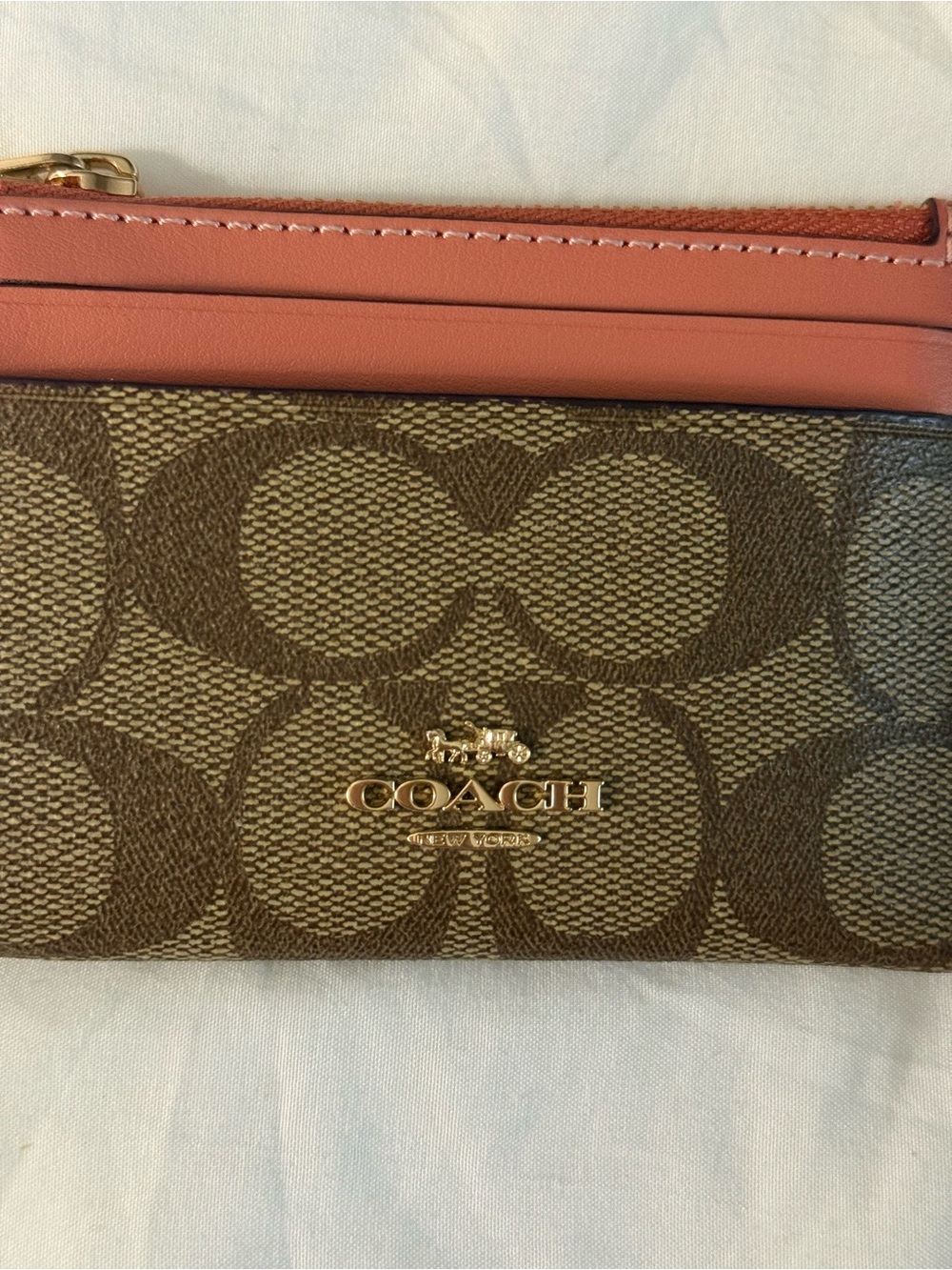 COACH Card Wallet with Coral Trim and Gold Logo